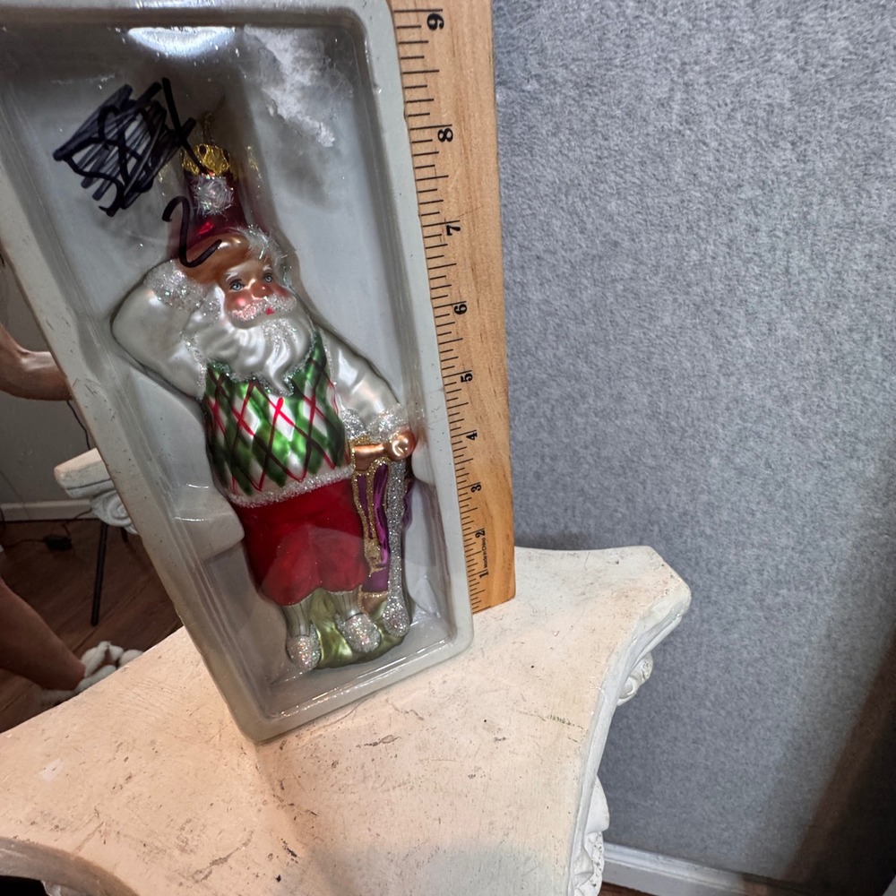 Golfing Santa Glass Christmas Ornament Golfer Holding Club Blown Glass‎ Handmade - Picture 4 of 4